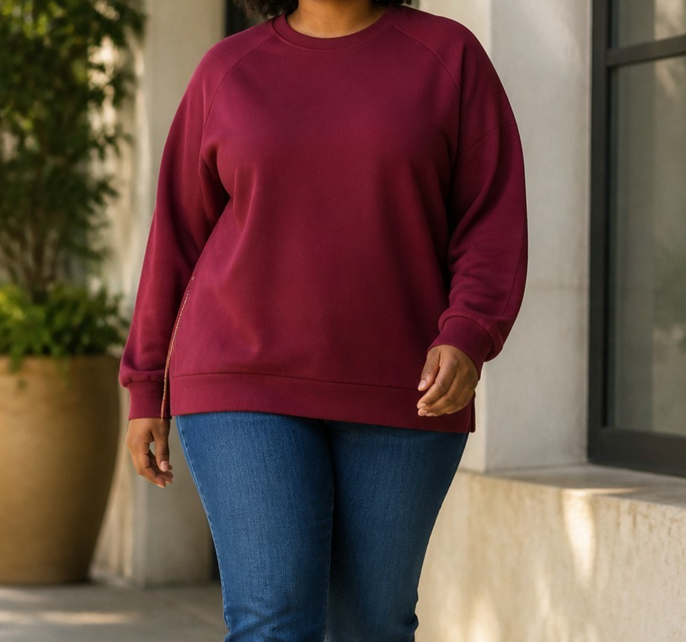 Arabess Women's Ribbed Knit Pullover Top Warm Berry Purple XXL Side Zips NWT